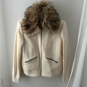 Ralph Lauren Cream Wool Blend Jacket with Removable Faux Fur Collar
